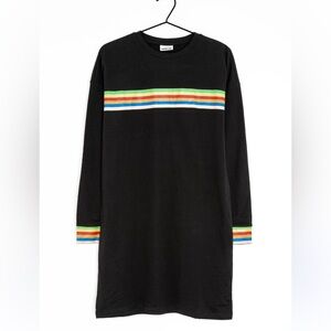 Noisy May Black Long Sleeve Tunic Dress Rainbow‎ Stripe Accents Casual Size M